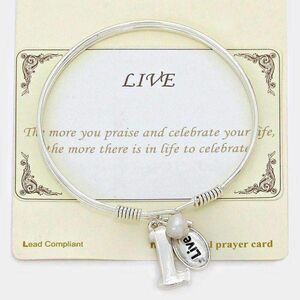 "L" Initial "Live" Charm Silver Bracelet